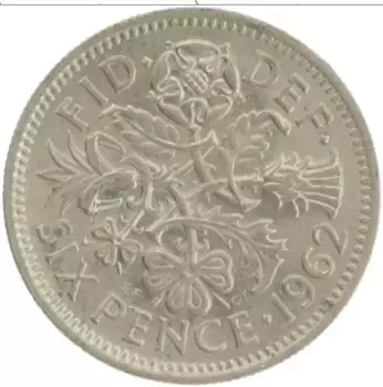Монета 6 пенсов Англии 1962 года Медно-никель
