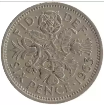 Монета 6 пенсов Англии 1963 года Медно-никель Елизавета II
