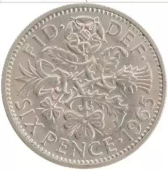 Монета 6 пенсов Англии 1965 года Медно-никель Елизавета II