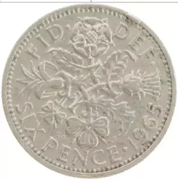 Монета 6 пенсов Англии 1965 года Медно-никель