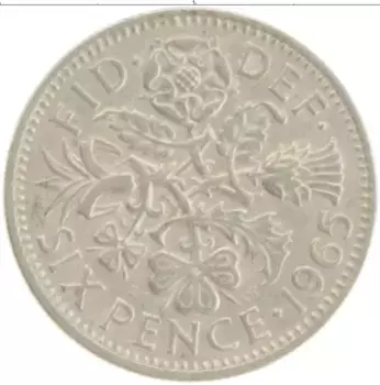 Монета 6 пенсов Англии 1965 года Медно-никель Елизавета II