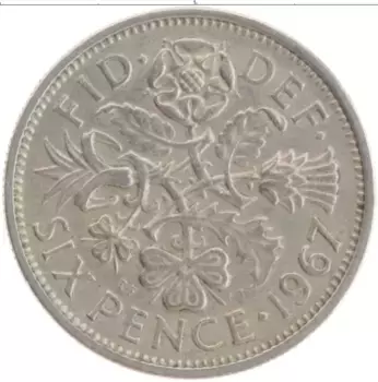Монета 6 пенсов Англии 1967 года Медно-никель Елизавета II