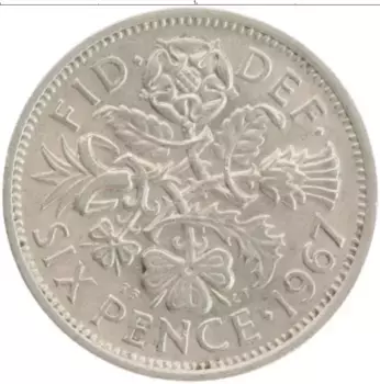 Монета 6 пенсов Англии 1967 года Медно-никель Елизавета II