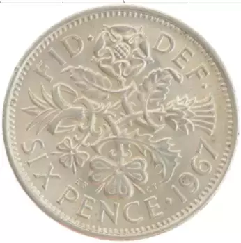 Монета 6 пенсов Англии 1967 года Медно-никель