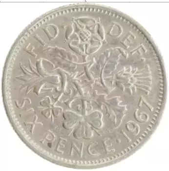 Монета 6 пенсов Англии 1967 года Медно-никель Елизавета II