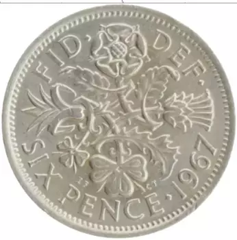 Монета 6 пенсов Англии 1967 года Медно-никель Елизавета II