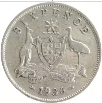 Монета 6 пенсов Австралии 1936 года Серебро Георг V