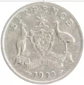 Монета 6 пенсов Австралии 1939 года Серебро Георг VI