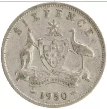 Монета 6 пенсов Австралии 1950 года Серебро Георг VI