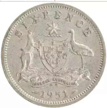 Монета 6 пенсов Австралии 1951 года Серебро Георг VI