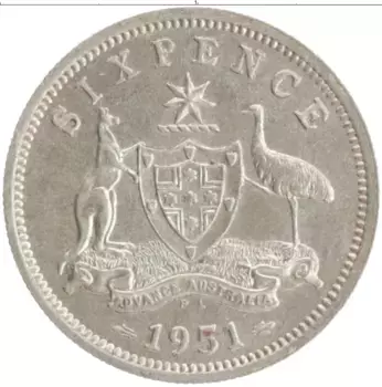Монета 6 пенсов Австралии 1951 года Серебро Георг VI