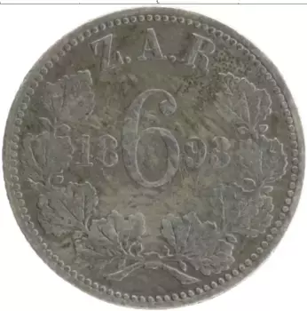 Монета 6 пенсов Южно Африканской Республики 1893 года Серебро Пауль Крюгер
