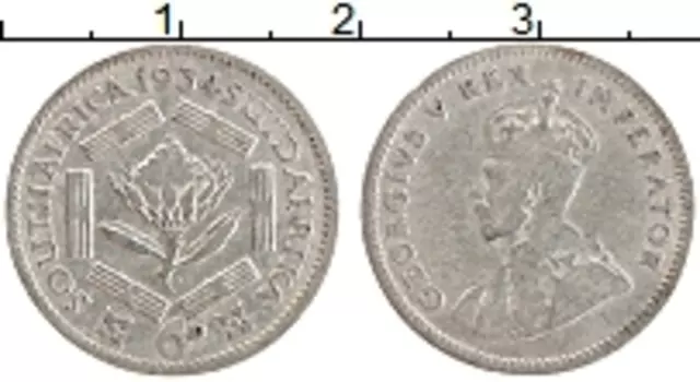 Монета 6 пенсов Южно Африканской Республики 1934 года Серебро Георг V