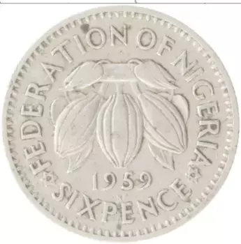 Монета 6 пенсов Нигерии 1959 года Медно-никель Елизавета II
