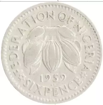 Монета 6 пенсов Нигерии 1959 года Медно-никель Елизавета II