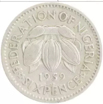 Монета 6 пенсов Нигерии 1959 года Медно-никель Елизавета II