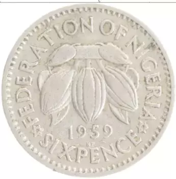 Монета 6 пенсов Нигерии 1959 года Медно-никель Елизавета II