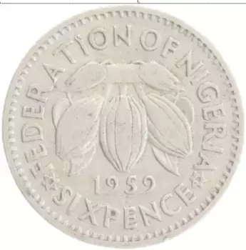 Монета 6 пенсов Нигерии 1959 года Медно-никель Елизавета II