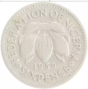 Монета 6 пенсов Нигерии 1959 года Медно-никель Елизавета II
