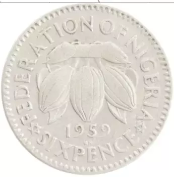 Монета 6 пенсов Нигерии 1959 года Медно-никель Елизавета II