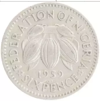 Монета 6 пенсов Нигерии 1959 года Медно-никель Елизавета II