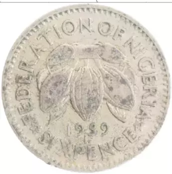 Монета 6 пенсов Нигерии 1959 года Медно-никель Елизавета II
