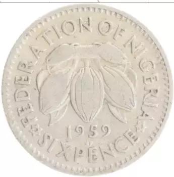 Монета 6 пенсов Нигерии 1959 года Медно-никель Елизавета II