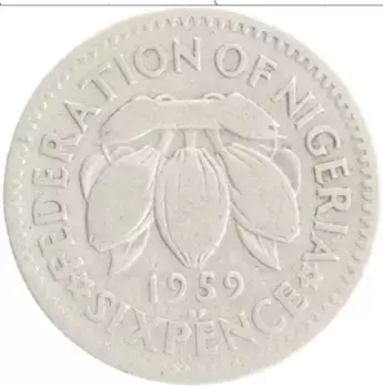 Монета 6 пенсов Нигерии 1959 года Медно-никель Елизавета II