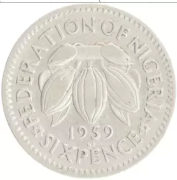 Монета 6 пенсов Нигерии 1959 года Медно-никель Елизавета II