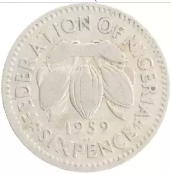 Монета 6 пенсов Нигерии 1959 года Медно-никель Елизавета II