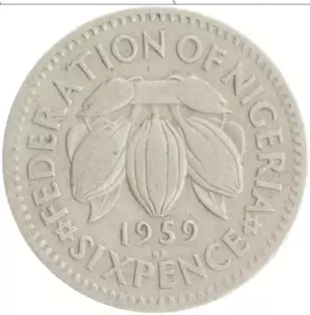 Монета 6 пенсов Нигерии 1959 года Медно-никель Елизавета II