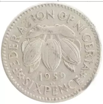 Монета 6 пенсов Нигерии 1959 года Медно-никель Елизавета II