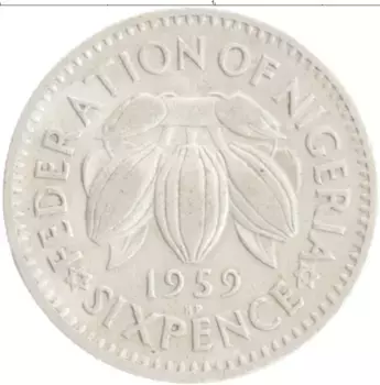 Монета 6 пенсов Нигерии 1959 года Медно-никель Елизавета II