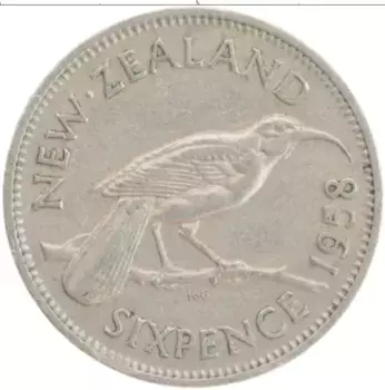 Монета 6 пенсов Новой Зеландии 1958 года Медно-никель Елизавета II