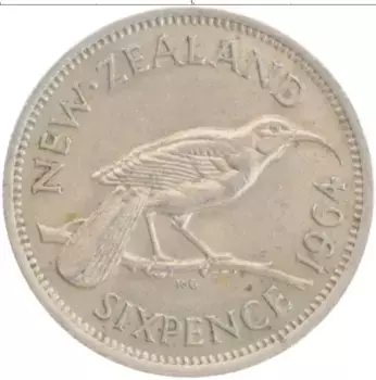 Монета 6 пенсов Новой Зеландии 1964 года Медно-никель Елизавета II