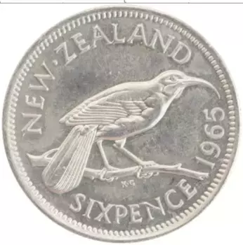 Монета 6 пенсов Новой Зеландии 1965 года Медно-никель Елизавета II