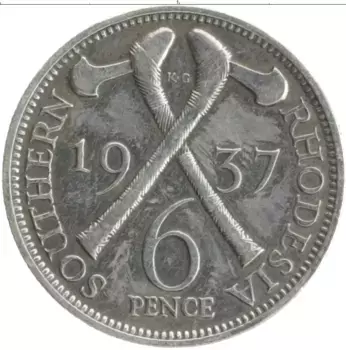 Монета 6 пенсов Родезии 1937 года Серебро Георг VI