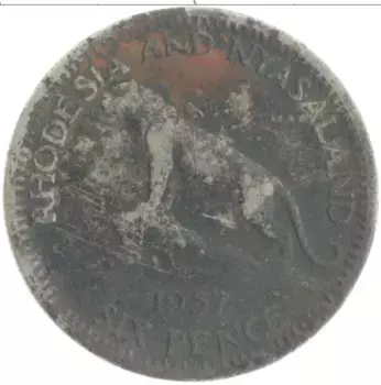 Монета 6 пенсов Родезии 1957 года Медно-никель