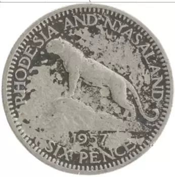 Монета 6 пенсов Родезии 1957 года Медно-никель Елизавета II