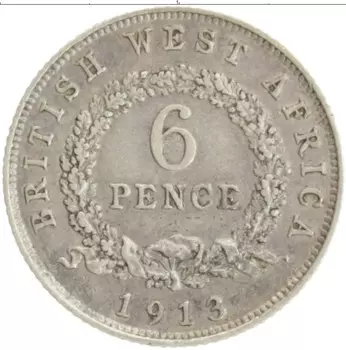 Монета 6 пенсов Западной Африки 1913 года Серебро Георг V