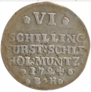 Монета 6 шиллингов Шлезвиг-Гольштейна 1724 года Серебро