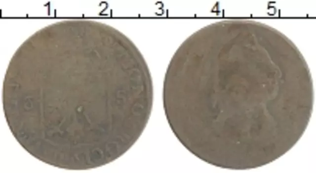 Монета 6 стюверов Нидерланд 1680 года Медь Девентер