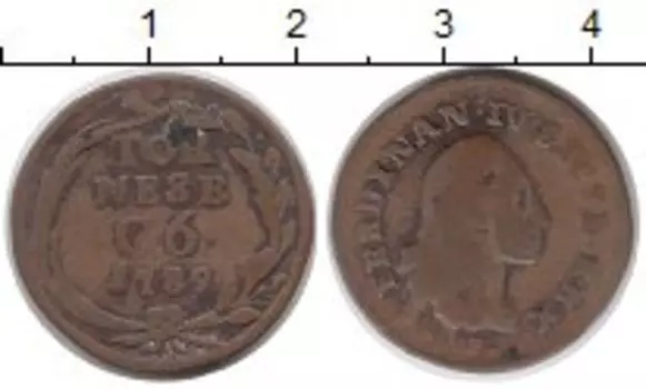 Монета 6 торнеси Сицилии 1789 года Медь Фердинанд IV