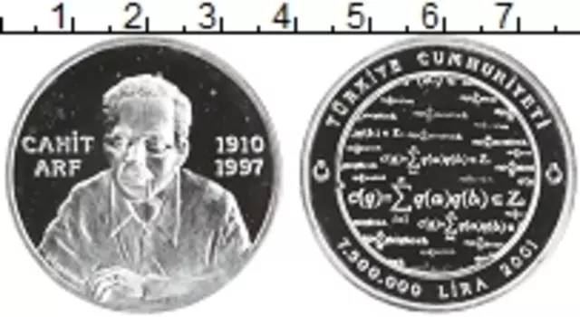 Монета 7500000 лир Турции 2001 года Серебро Кахит Арф