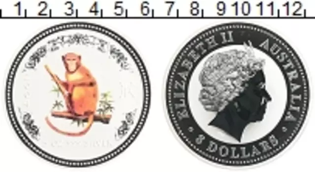 Монета 8 долларов Австралии 2004 года Серебро Год обезяны