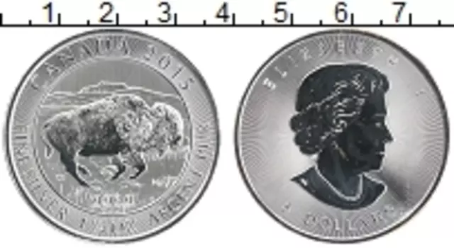 Монета 8 долларов Канады 2015 года Серебро Бизон