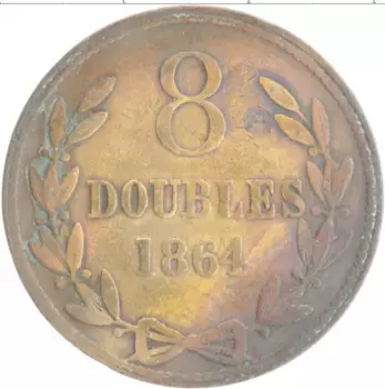 Монета 8 дублей Гернси 1864 года Бронза