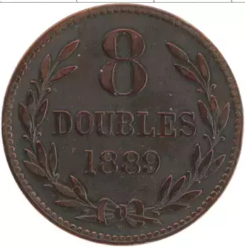 Монета 8 дублей Гернси 1889 года Бронза