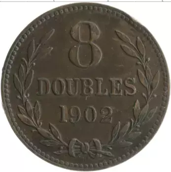 Монета 8 дублей Гернси 1902 года Бронза