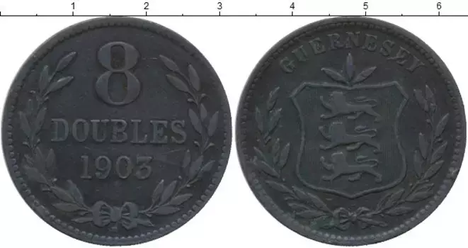 Монета 8 дублей Гернси 1903 года Бронза
